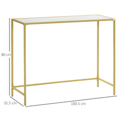 Modern Console Table, Tempered Glass Top Sofa Table with Steel Frame Adjustable Feet for Living Room, Hallway, White