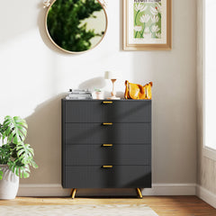 Elegant Four-Drawer Bedside Table - Black