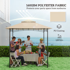 Fynco - Grill Gazebo Replacement Canopy Roof for 1.5 x 2.4m Frame, UPF50+ Protection, Double Tiered 5' x 8' Outdoor BBQ Gazebo Cover Replacement, TOP COVER ONLY, Beige
