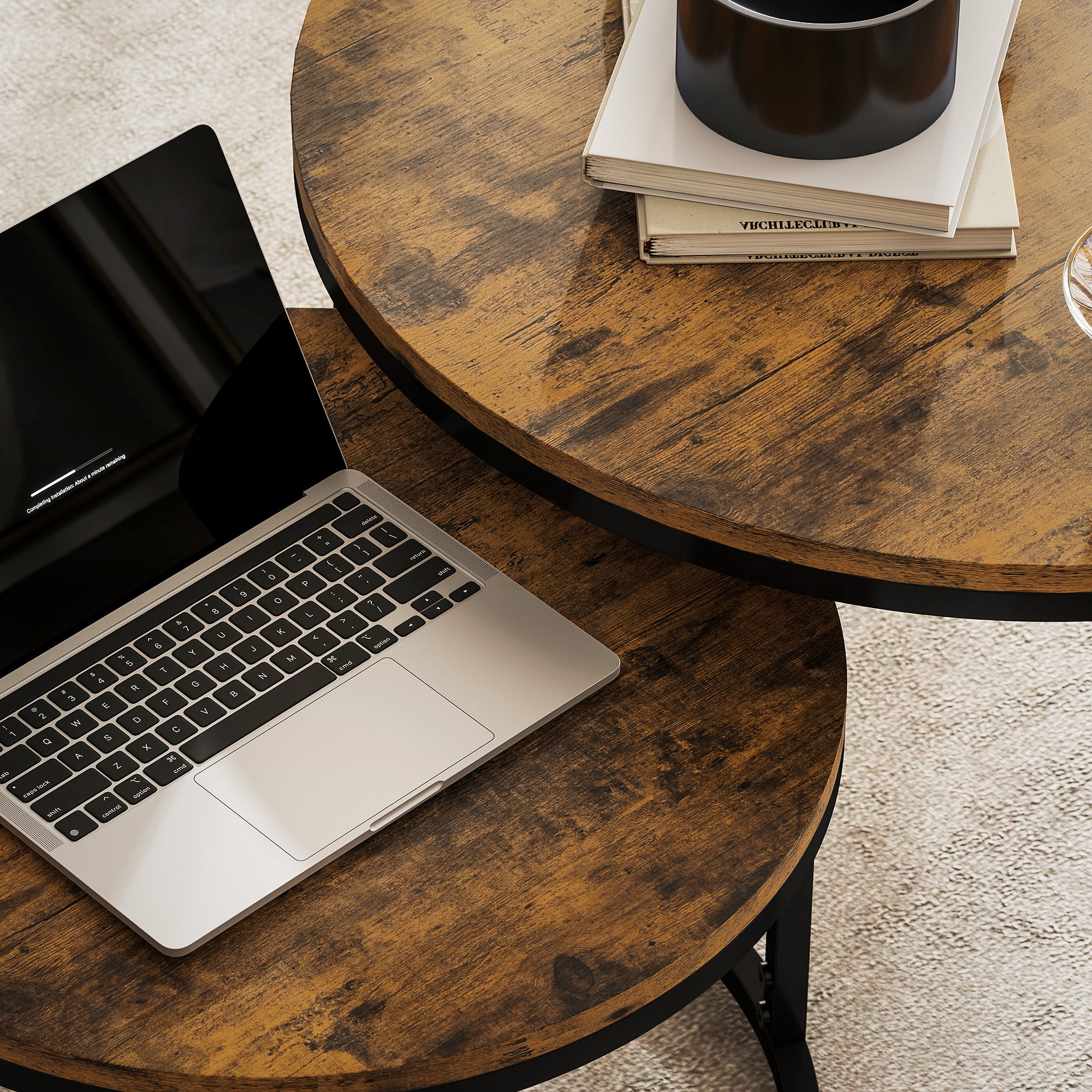 Fynco - Set of Two Wood-Effect Stacking Tables - Rustic Brown