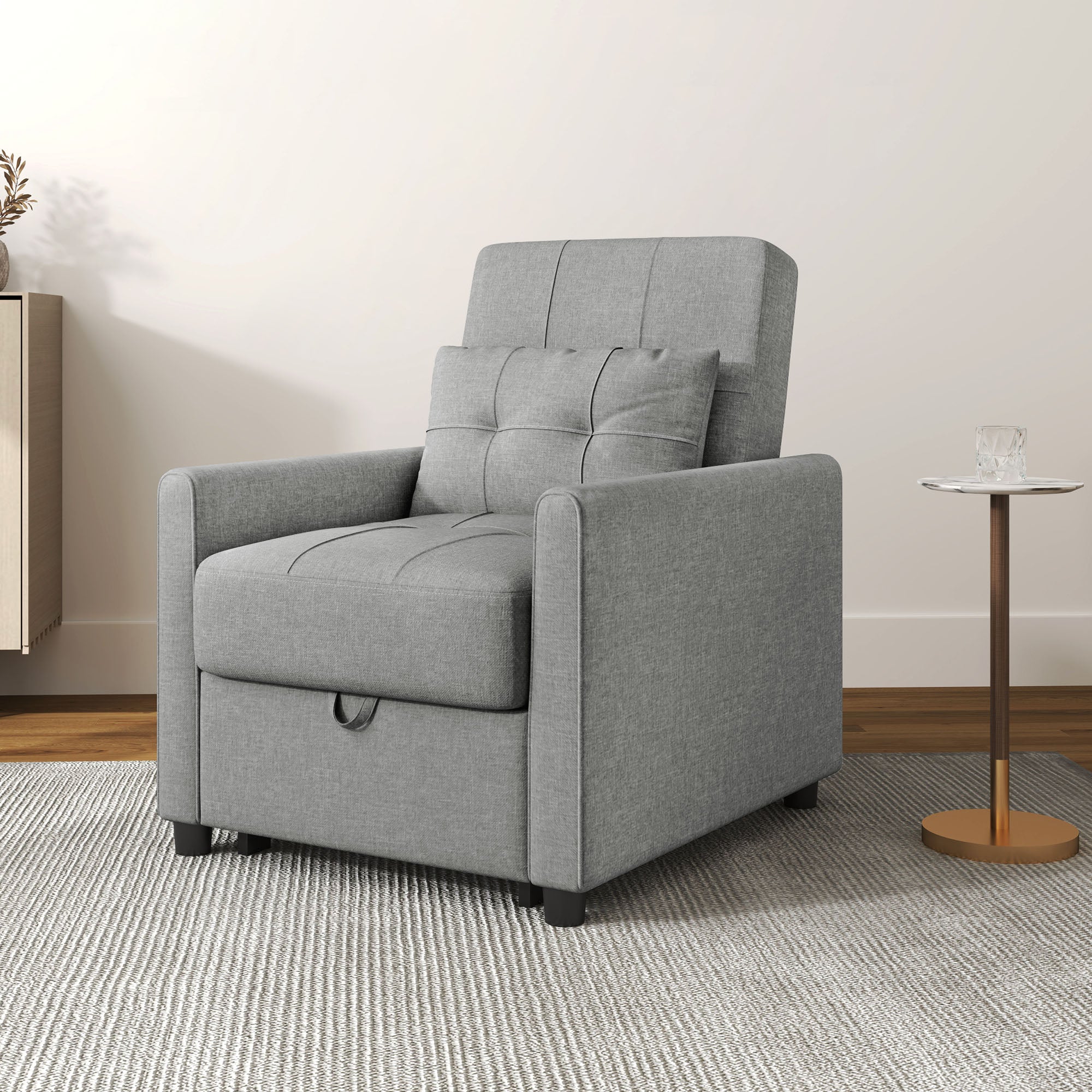Linen-Look Single Chair Bed - Light Grey