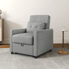 Linen-Look Single Chair Bed - Light Grey