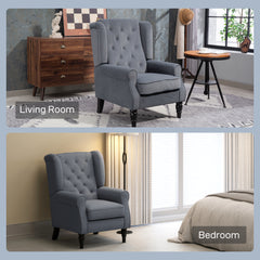 Wingback Accent Chair, Retro Upholstered Button Tufted Occasional Chair for Living Room and Bedroom, Grey