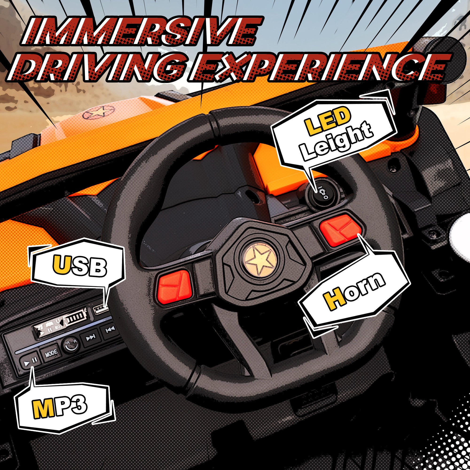 AIYAPLAY 12V Kids Ride On Car with Remote Control, Kids Electric Car with Suspension System, Music, for Ages 3-5 Years, Orange