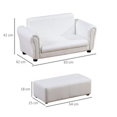 2 Seater Toddler Chair Kids Twin Sofa Childrens Double Seat Chair Furniture Armchair Boys Girls Couch w/ Footstool (White)