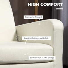 2 Pieces Modern Armchairs with Rubber Wood Legs, Upholstered Accent Chairs, Single Sofa for Living Room, Bedroom, Cream White