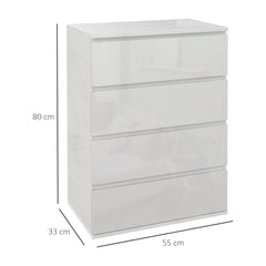 High Gloss Chest of Drawers, 4-Drawer Storage Cabinets, Modern Dresser for Bedroom, White