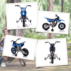 AIYAPLAY 12V Kids Electric Motorbike, Kids Electric Ride on motorcycle w/ Twist Grip Throttle, Training Wheels, Blue