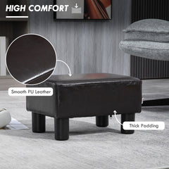 PU Leather Footstool Ottoman Cube with 4 Plastic Legs, Brown