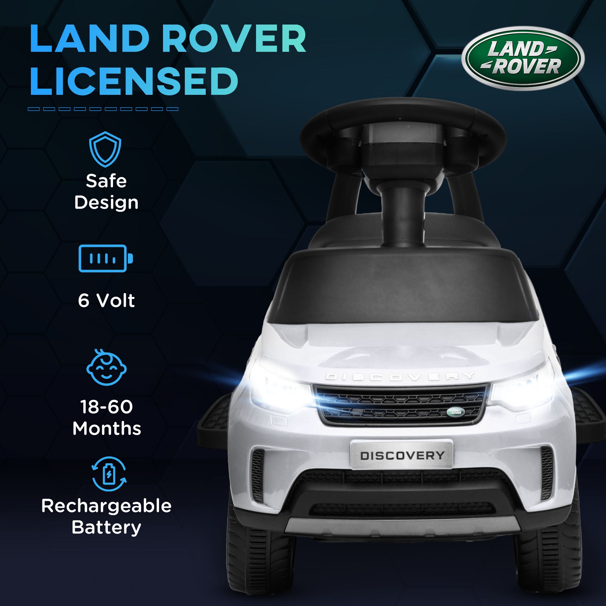 AIYAPLAY 2-in-1 Land Rover Licensed 6V Kids Electric Ride On Car, Sliding Car w/ Headlights, Music, for 18-60 Months, White
