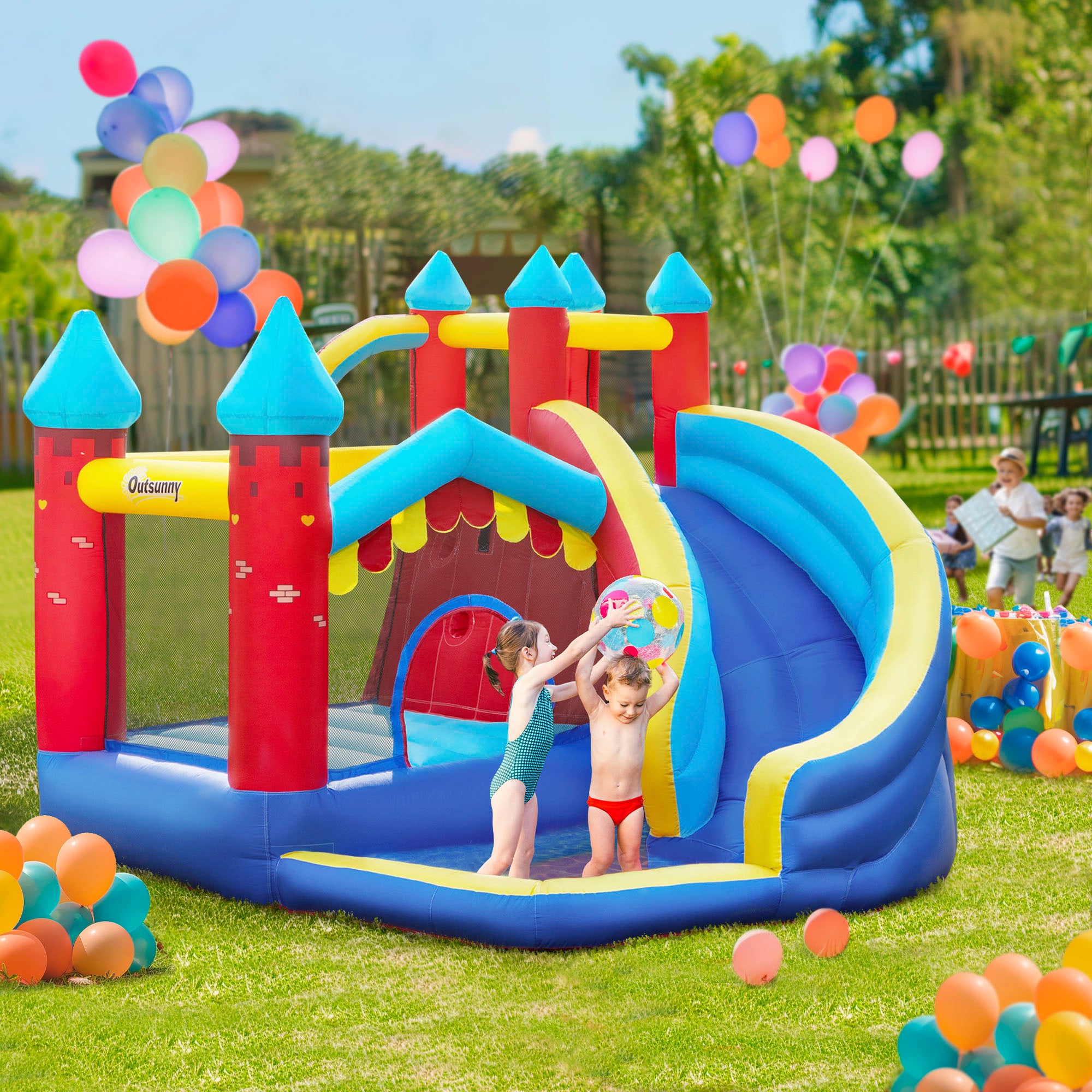 Fynco - Kids Bouncy Castle, with Slide, Pool, Trampoline, Climbing Wall, Blower