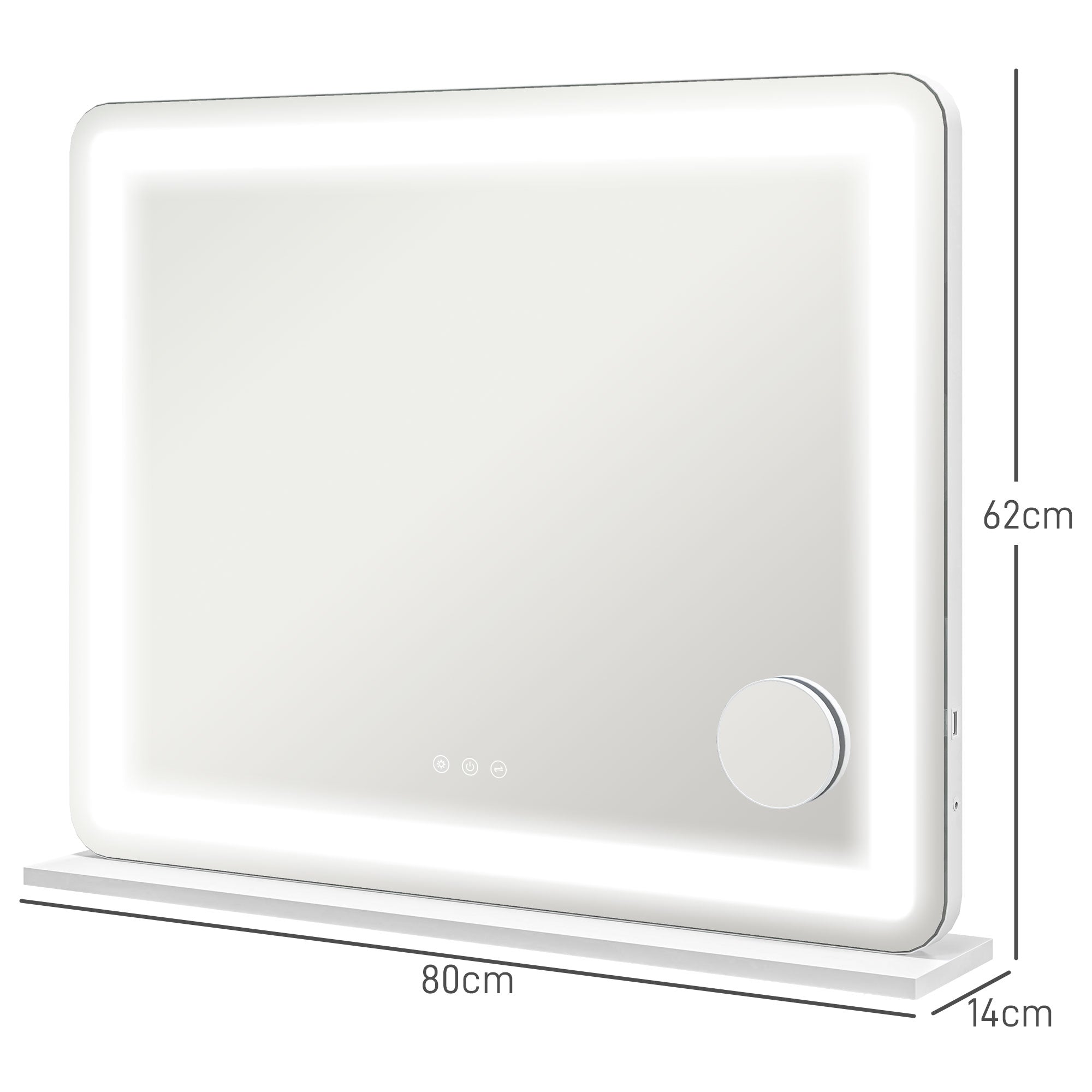 Vanity Mirror with Lights, Large Lighted Makeup Mirror with 3 Colour Lighting Modes, 10X Magnifying, USB Charging Port, Touch Screen, Tabletop or Wall Mounted Design for Bedroom, White