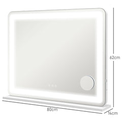 Vanity Mirror with Lights, Large Lighted Makeup Mirror with 3 Colour Lighting Modes, 10X Magnifying, USB Charging Port, Touch Screen, Tabletop or Wall Mounted Design for Bedroom, White