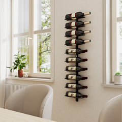 10-Tier Wall Mount Wine Rack, Steel Wall Wine Rack for 10 Wine Bottles, Wall Wine Display Rack for Kitchen, Dining Room, Home Bar, Black
