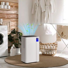 Fynco - 12L/Day Dehumidifier with Continuous Drainage, 2L Water Tank, 24H Timer, Digital Humidity Display, Filter, Auto Defrost, Children Lock, for Bedroom, Dehumidifier for Home Damp, Laundry Drying