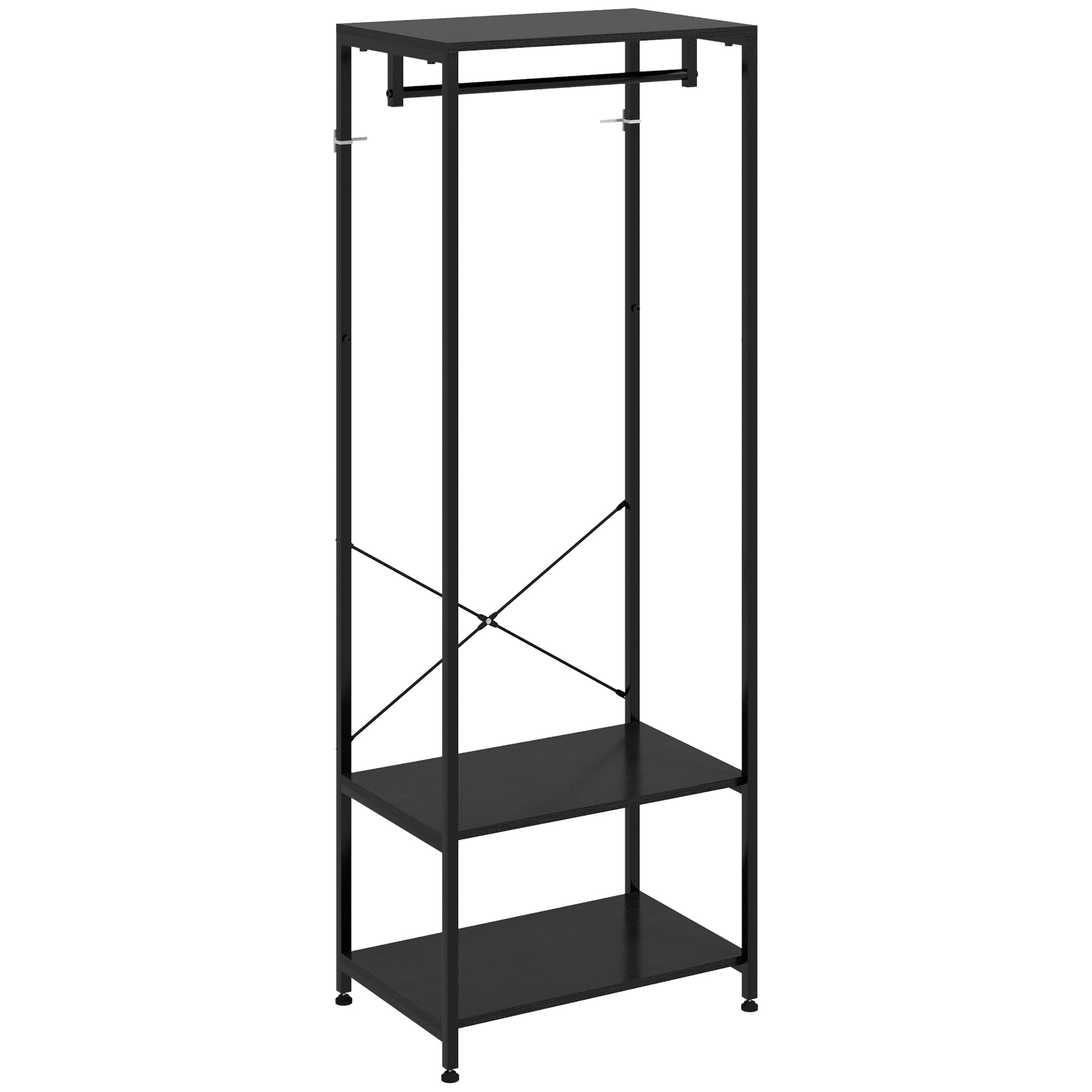 Hallway Coat Rack and Shoe Bench Tree - Black