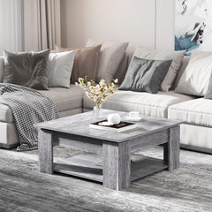 2 Tier Wood Coffee Table Side Table Bottom Storage Shelf Simple Modern Living Room Grey Wood Grain