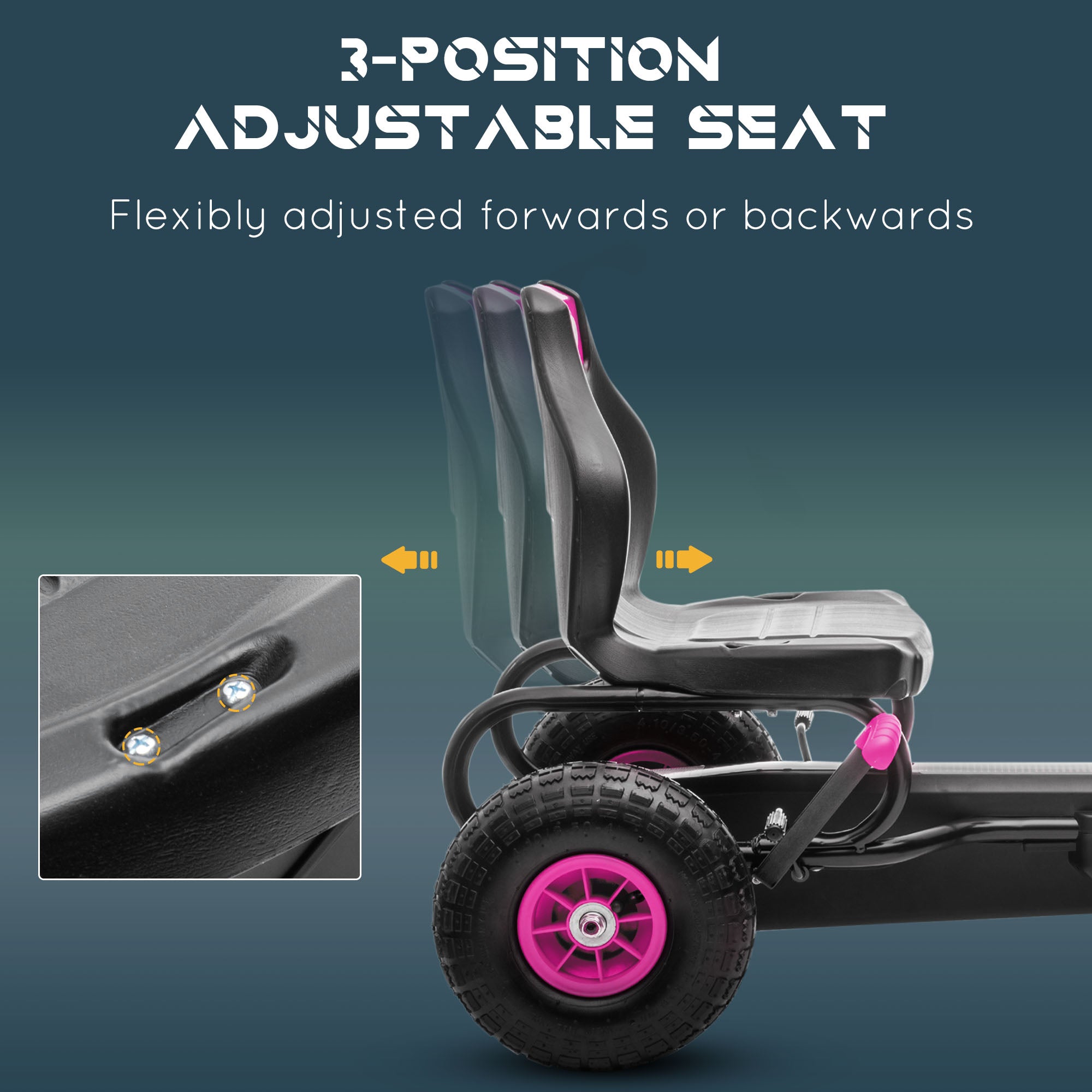 Kids Pedal Go Kart, with Adjustable Seat, Inflatable Tyres - Pink