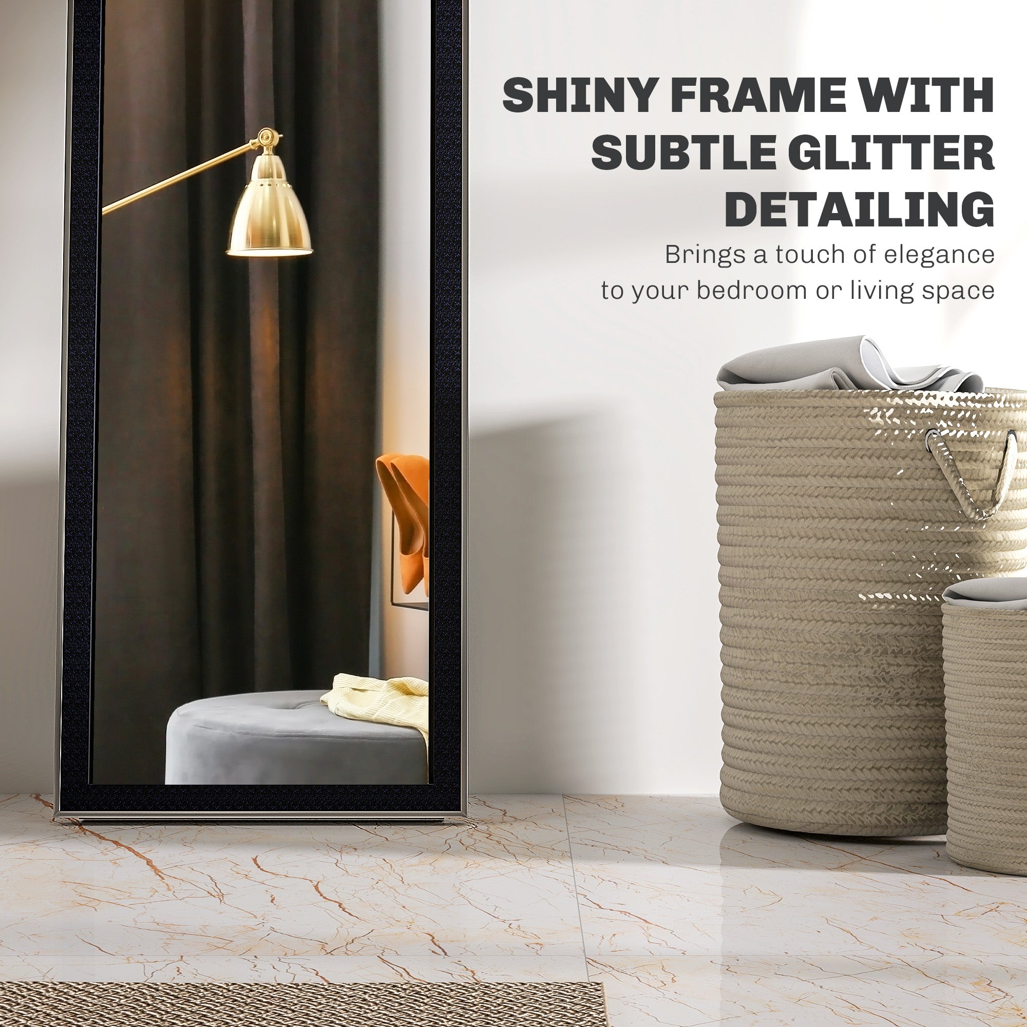 Glitter Frame Full-Length Mirror - Black