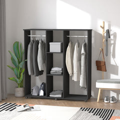 Open Wardrobe Double Mobile Storage Shelves Organizer W/6 Wheels-Black