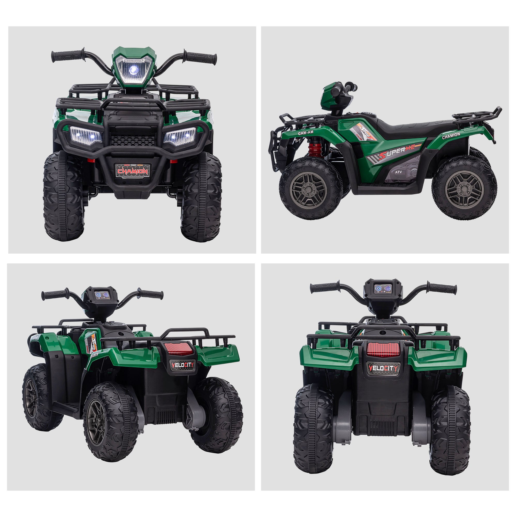 12V Kids Quad Bike with Forward, Reverse Functions, Ride-On ATV w/ Music, LED, Headlights, for Ages 3-5 Years - Green
