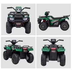 12V Kids Quad Bike with Forward, Reverse Functions, Ride-On ATV w/ Music, LED, Headlights, for Ages 3-5 Years - Green
