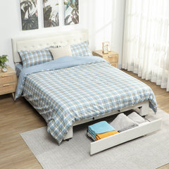 Fynco - King Size Ottoman Bed Frame, with Front Drawer - Cream