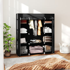 Portable Wardrobe, Foldable Fabric Wardrobe, 150 x 43 x 162.5cm, Clothes Storage Organiser with Hanging Rail, Shelves, Fabric Cover for Bedroom, Black