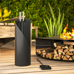 Fynco - 4 Pieces Fireplace Tools Set, Metal Fireplace Accessories Fireside Companion Set with Broom, Shovel, Poker and Bucket, Black