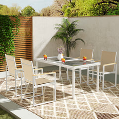 5 Piece Garden Furniture Set with 4 Armchairs and Tempered Glass Table Top, for Deck, Balcony
