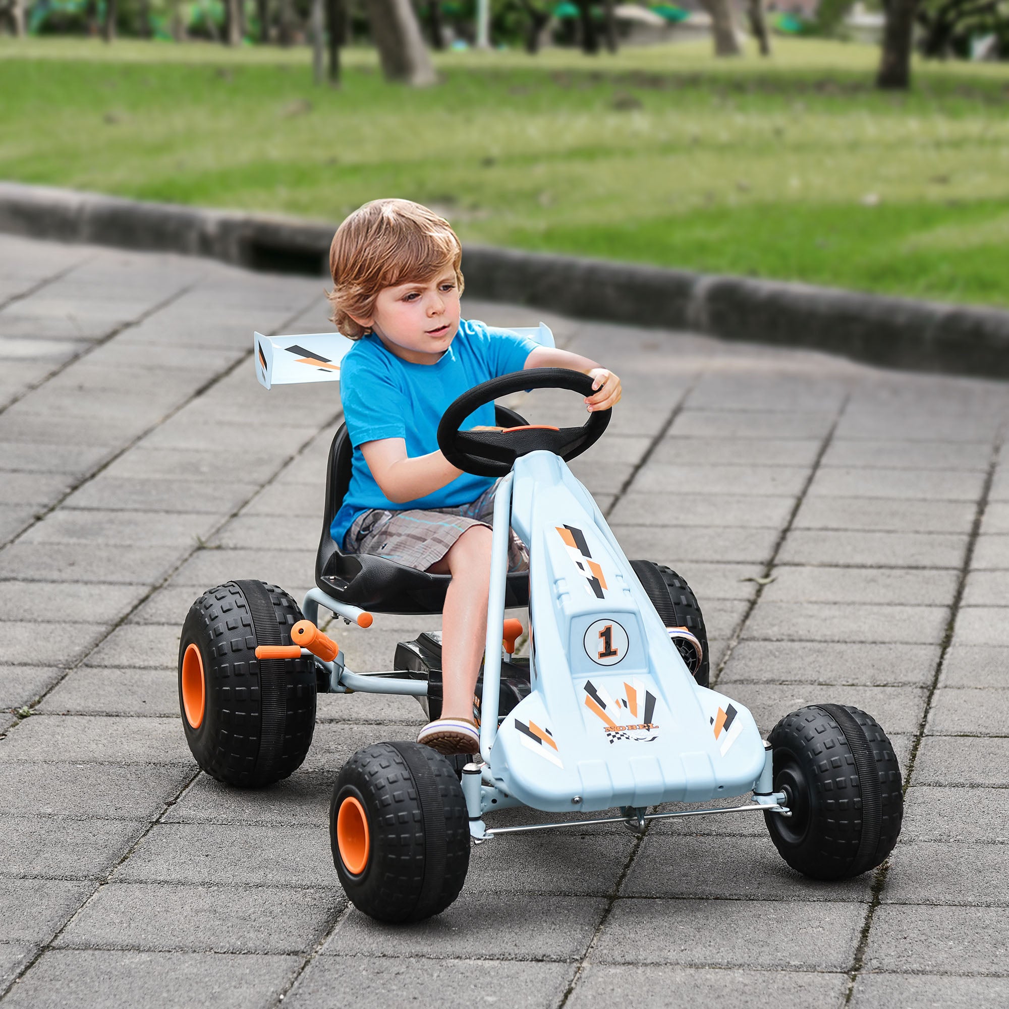 Kids Children Pedal Go Kart Manual Ride On Car w/ Brake Gears Steering Wheel Adjustable Seat Outdoor Fun Vehicle 97 x 66 x 59 cm