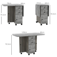 Multi-Storage Six-Person Drop Leaf Dining Table - Mixed Grey