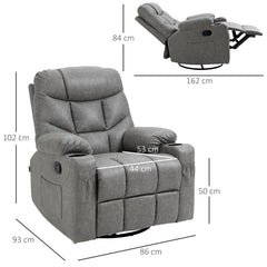 Thick Padded Faux Leather Recliner Armchair - Light Grey