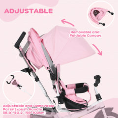 6 in 1 Kids Trike with Parent Handle, Canopy, 5-point Safety Belt, Storage, Footrest, Brake, for 1-5 Years, Pink