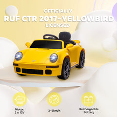 AIYAPLAY Licensed RUF CTR 2017-Yellowbird Electric Car for Kids, with Remote Control, Soft Start, MP3 Player, LED Lights, Yellow