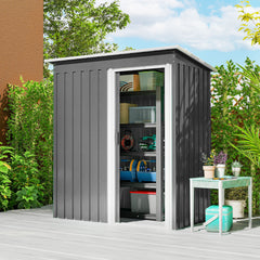 Fynco - 5x3 Storage Shed with Sliding Door and Sloped Roof for Garden, Light Grey