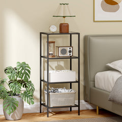Fynco - 4-Tier Shelving Unit, Glass Shelf, Vertical Storage Shelf for Living Room, Home Office, Bedroom, Bathroom, Black