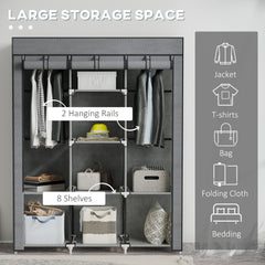 Fabric Wardrobe, with Rails and Shelves - Dark Grey