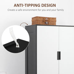 2 Door Wardrobe, Modern Wardrobe with 3 Drawers and Hanging Rod for Bedroom, Black