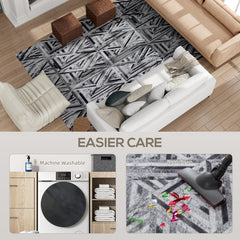 Fynco - Modern Area Rug, Triangle Pattern Non-Slip Washable Rug, Chenille Floor Carpet for Living Room, Bedroom, Dining Room, Home Office, 290 x 200 cm, Black