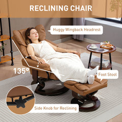 Fynco - Faux Leather Reclining Chair and Footstool - Brown