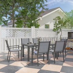 Seven-Piece Garden Dining Set, with Plastic Wood-Top Table - Grey