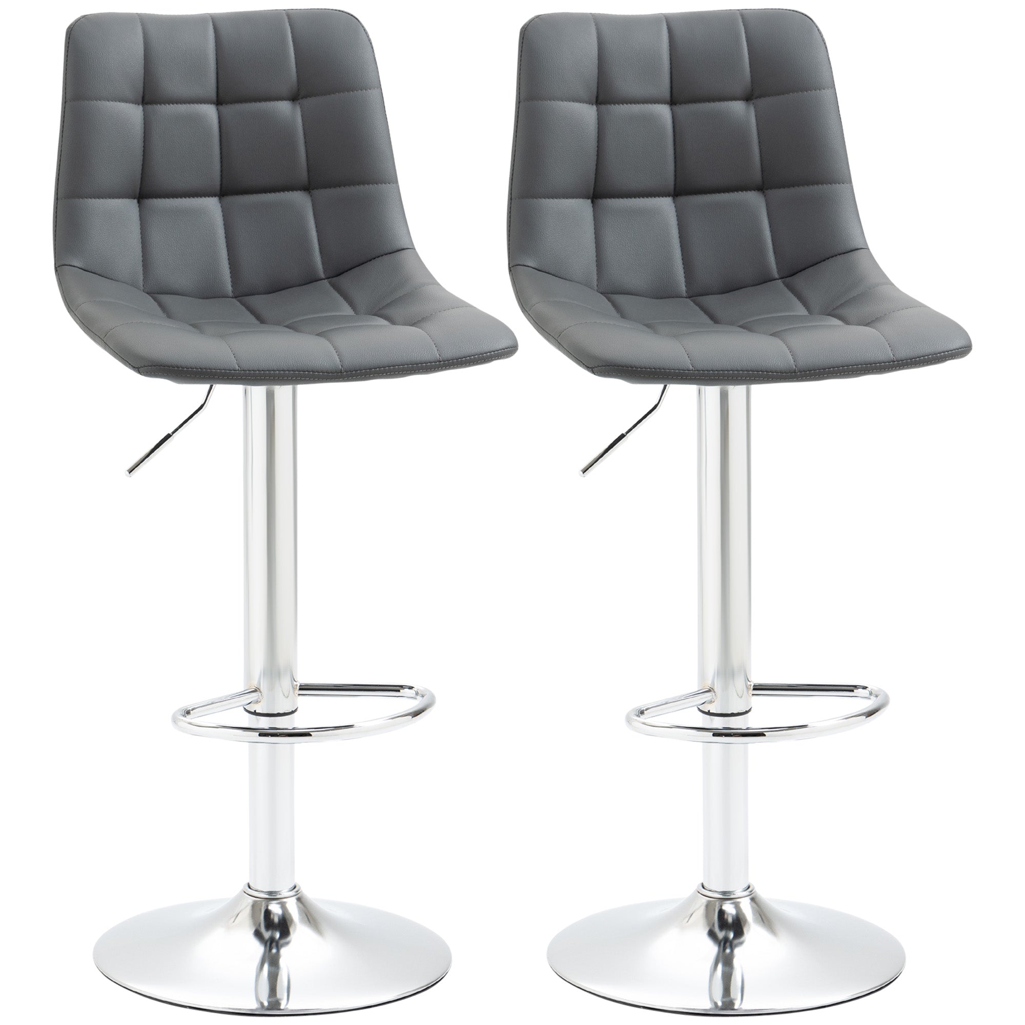 Adjustable Bar Stools Set of 2, Swivel PU Leather Upholstered Barstools with Tufted Seat and Back, Breakfast Bar Chairs for Kitchen Counter, Grey