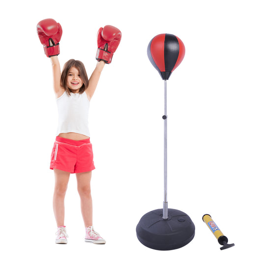Training Boxing Punch Ball Set 125-145H x Φ43cm with Gloves Air Pump, 4-Position Adjustable Height Freestanding Boxing Speed Ball for Teenagers Exercise Training