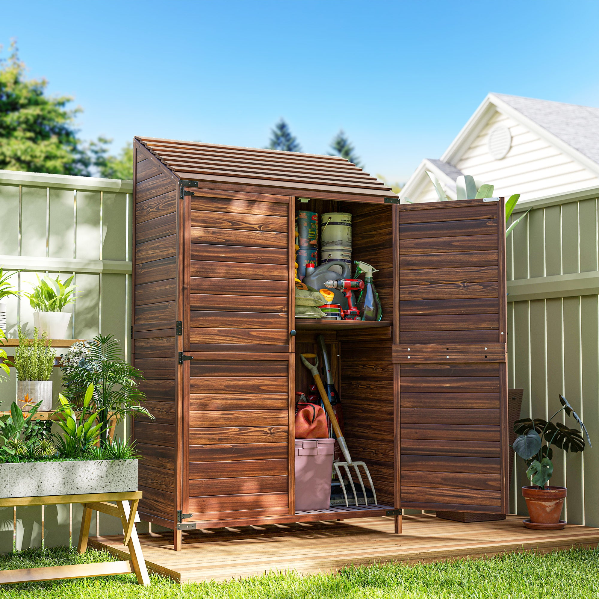 103.5 x 59 cm Wooden Garden Shed - Brown