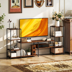 TV Unit for TVs up to 55 Inches, Industrial TV Stand with Storage Shelves, Entertainment Centre for Living Room, Bedroom