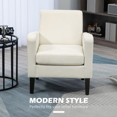 2 Pieces Modern Armchairs with Rubber Wood Legs, Upholstered Accent Chairs, Single Sofa for Living Room, Bedroom, Cream White