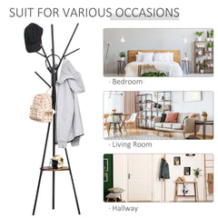Freestanding Metal Coat Rack Stand 9 Hooks Clothes Tree with 1 Shelf Hat Display Hall Tree Hanger Bag Umbrella Hanging Organiser Brown