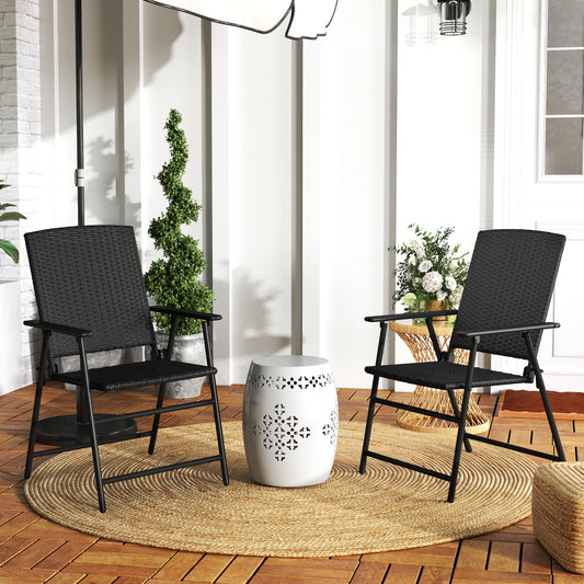 Set of Two Folding Rattan Seat Chairs - Black