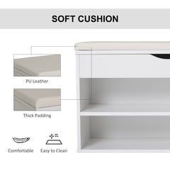 Fynco - Wooden Shoes Cabinet Bench Hidden Storage Padded Seat Organiser Footwear Rack Hallway White 80 x 30 x 47 cm